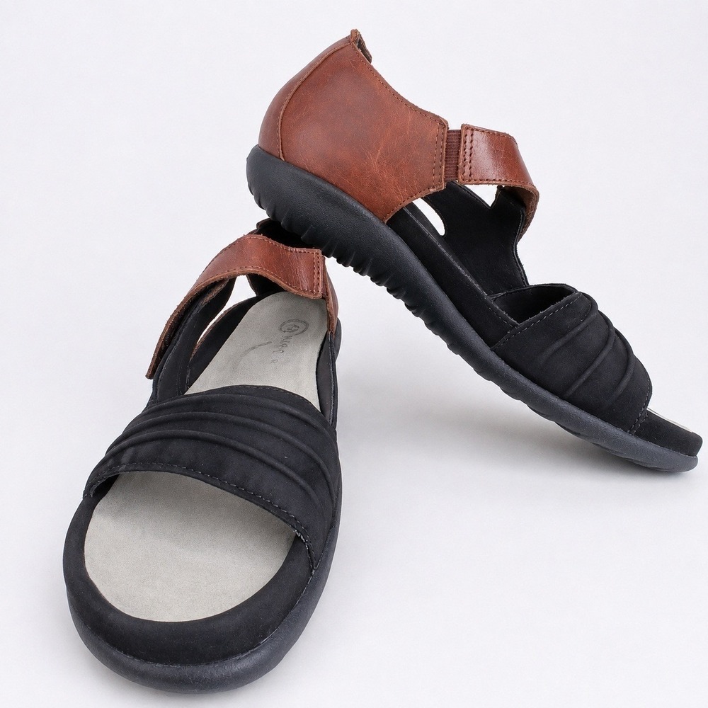 Naot Papaki 40 Black Brown Leather Sandals Strappy Boho Granola Comfort Israel